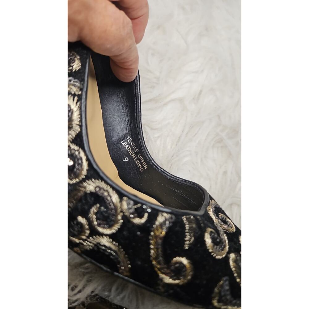 Badgley Mischka Black & Gold Sequin Pumps - Embroidery Lace Heels - Size 9 - Picture 6 of 7